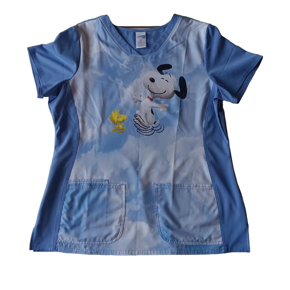Peanuts Blue Snoopy & Woodstock Nurse Scrub Top - Picture 3 of 11